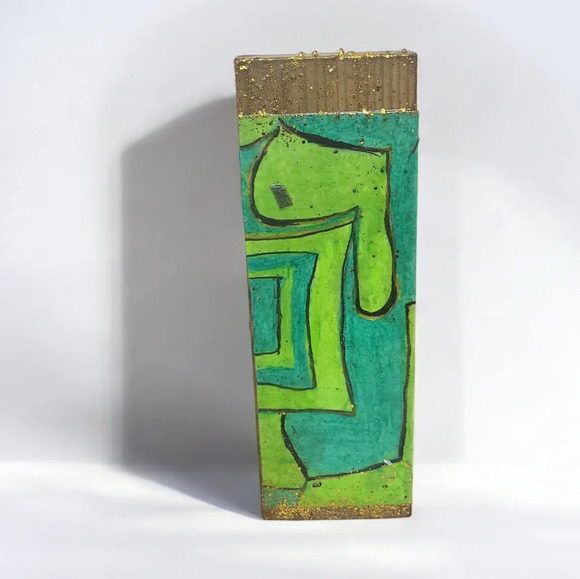 GREEN Pastels Abstract Surreal Resin Wood Block - Picture 1 of 5